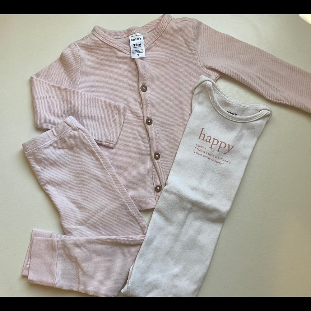 Carters pink girl pajama set sz 12 mo